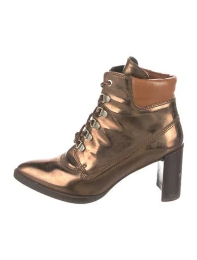 Pre-owned Stuart Weitzman Patent Leather Lace-up Boots