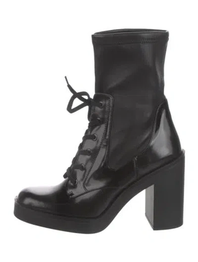 Pre-owned Stuart Weitzman Patent Leather Lace-up Boots In Black