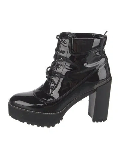 Pre-owned Stuart Weitzman Patent Leather Lace-up Boots In Black