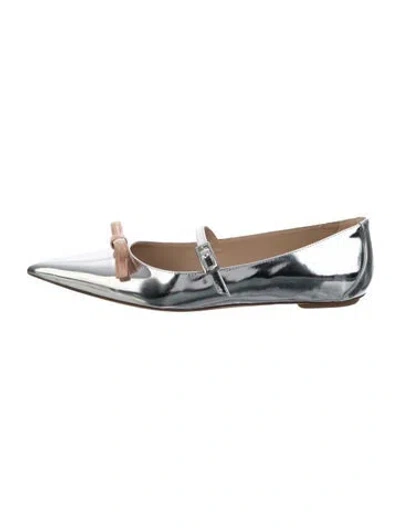 Pre-owned Stuart Weitzman Patent Leather Mary Jane Flats In Silver