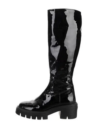 Pre-owned Stuart Weitzman Patent Leather Moto Boots In Black