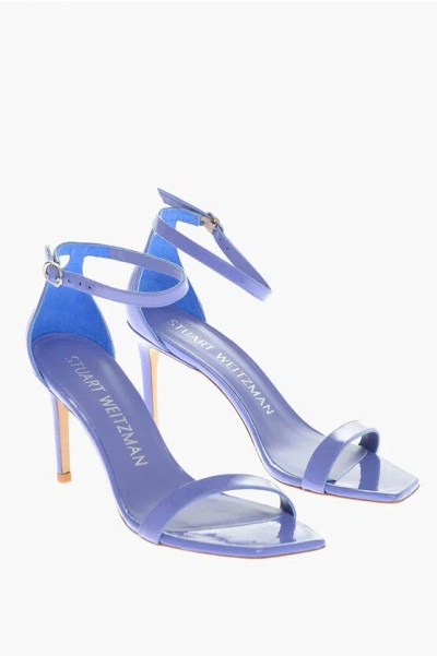Stuart Weitzman Patent Leather Nunaked Sandals With Ankle Strap 9cm In Purple