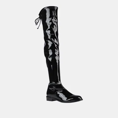 Pre-owned Stuart Weitzman Patent Leather Over The Knee Boots Size 37 In Black