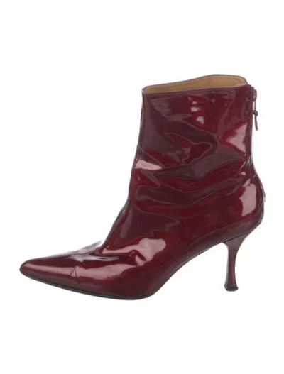 Pre-owned Stuart Weitzman Patent Leather Printed Boots In Burgundy