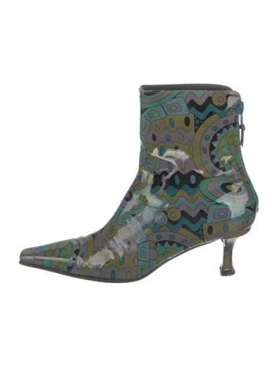 Pre-owned Stuart Weitzman Patent Leather Printed Boots In Green