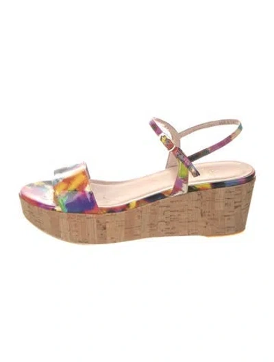 Pre-owned Stuart Weitzman Patent Leather Printed Espadrilles In Purple