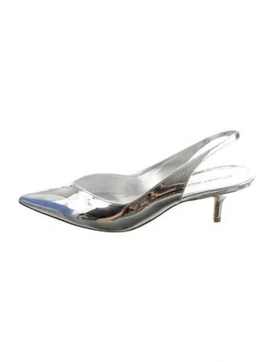 Pre-owned Stuart Weitzman Patent Leather Printed Slingback Pumps In Black