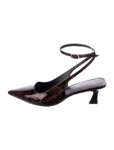 Pre-owned Stuart Weitzman Patent Leather Printed Slingback Pumps In Brown