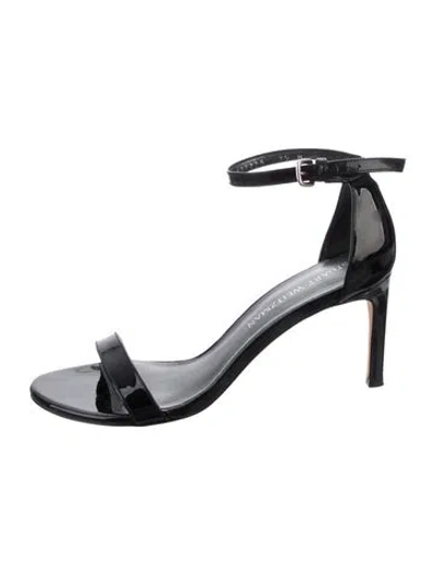 Pre-owned Stuart Weitzman Patent Leather Sandals In Silver