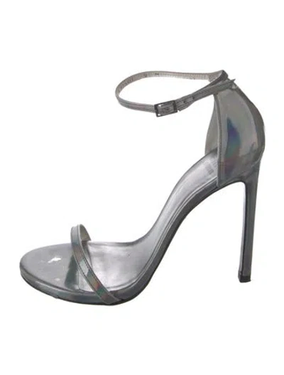 Pre-owned Stuart Weitzman Patent Leather Sandals In Silver