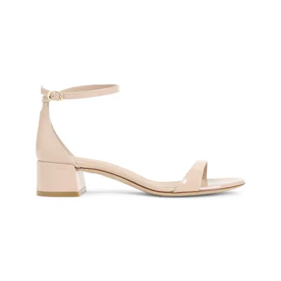 Stuart Weitzman Patent Leather Sandals With Adjustable Ankle Strap In Neutrals