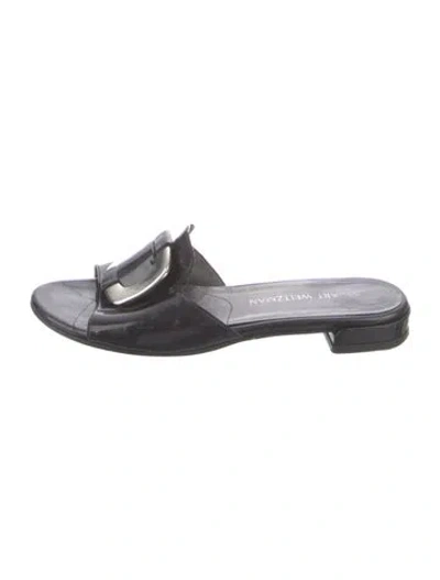 Pre-owned Stuart Weitzman Patent Leather Slides In Black
