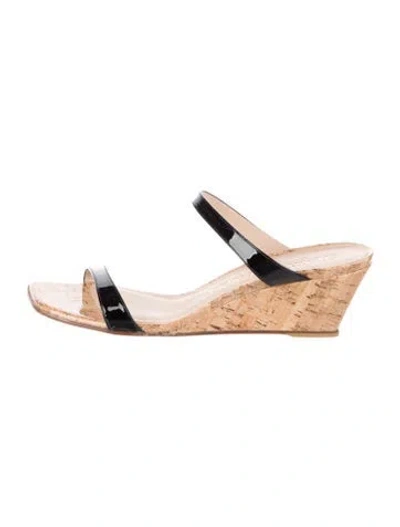 Pre-owned Stuart Weitzman Patent Leather Slides In Black