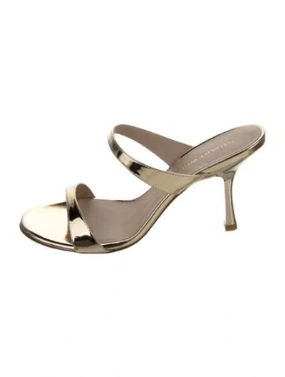 Pre-owned Stuart Weitzman Patent Leather Slides In Gold