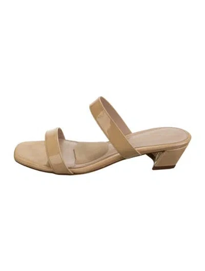 Pre-owned Stuart Weitzman Patent Leather Slides In Gold
