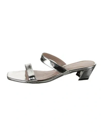 Pre-owned Stuart Weitzman Patent Leather Slides In Metallic/silver
