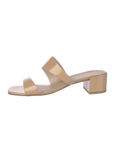 Pre-owned Stuart Weitzman Patent Leather Slides In Neutral