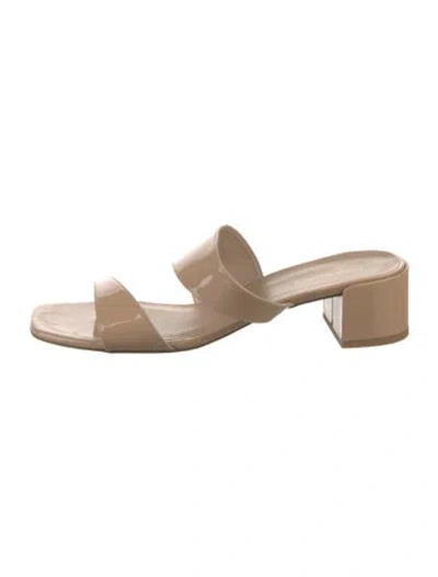 Pre-owned Stuart Weitzman Patent Leather Slides In Neutral