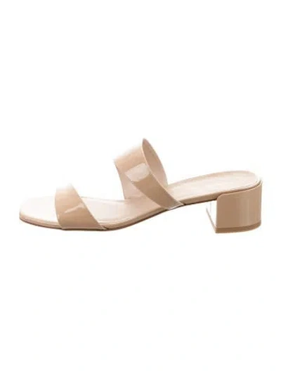 Pre-owned Stuart Weitzman Patent Leather Slides In Neutral