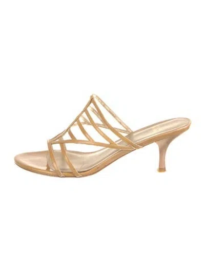 Pre-owned Stuart Weitzman Patent Leather Slides In Neutral