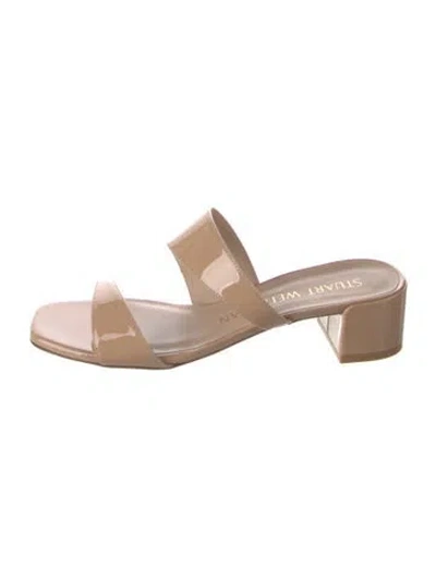 Pre-owned Stuart Weitzman Patent Leather Slides In Neutrals