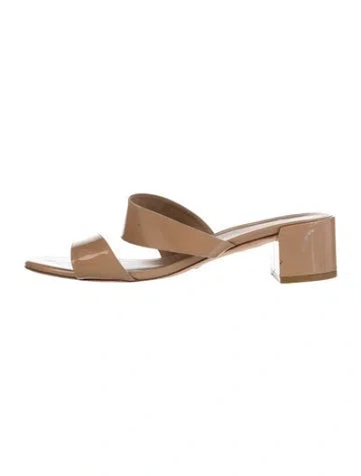 Pre-owned Stuart Weitzman Patent Leather Slides In Neutrals