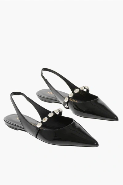 Stuart Weitzman Patent Leather Slingback Ballet Flats Emlia In Black
