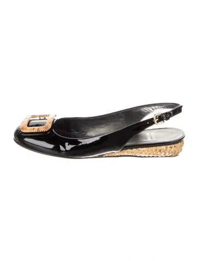 Pre-owned Stuart Weitzman Patent Leather Slingback Flats In Black