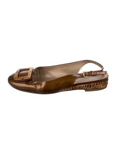 Pre-owned Stuart Weitzman Patent Leather Slingback Flats In Brown