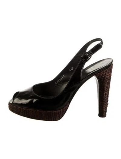 Pre-owned Stuart Weitzman Patent Leather Slingback Pumps In Black