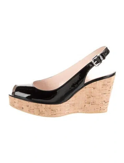 Pre-owned Stuart Weitzman Patent Leather Slingback Pumps In Black