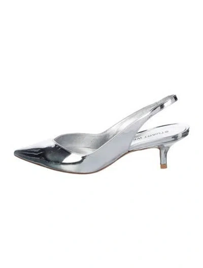 Pre-owned Stuart Weitzman Patent Leather Slingback Pumps In Silver