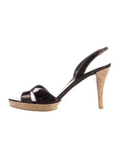 Pre-owned Stuart Weitzman Patent Leather Slingback Sandals In Black