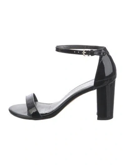 Pre-owned Stuart Weitzman Patent Leather Slingback Sandals In Black