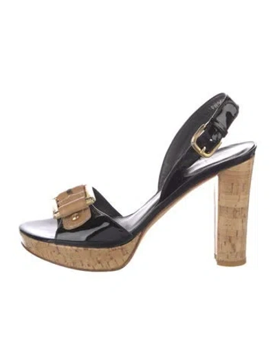 Pre-owned Stuart Weitzman Patent Leather Slingback Sandals In Black