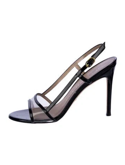 Pre-owned Stuart Weitzman Patent Leather Slingback Sandals In Black
