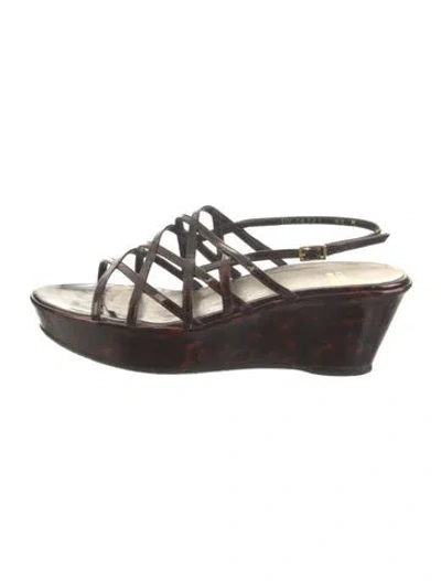 Pre-owned Stuart Weitzman Patent Leather Slingback Sandals In Brown