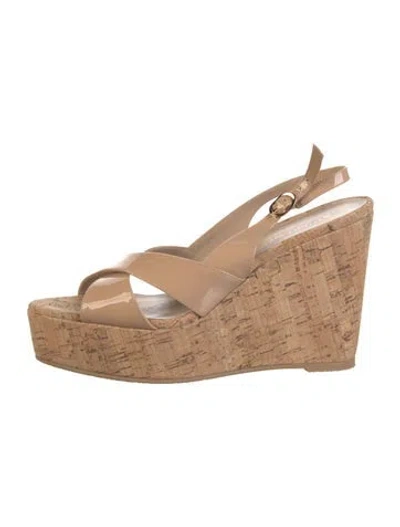 Pre-owned Stuart Weitzman Patent Leather Slingback Sandals In Neutral