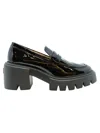 Stuart Weitzman Chunky Heel Platform Loafers In Glossy Patent Leather In Black