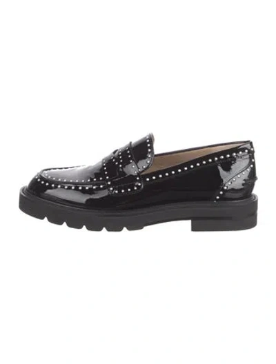 Pre-owned Stuart Weitzman Patent Leather Studded Accents Loafers In Black