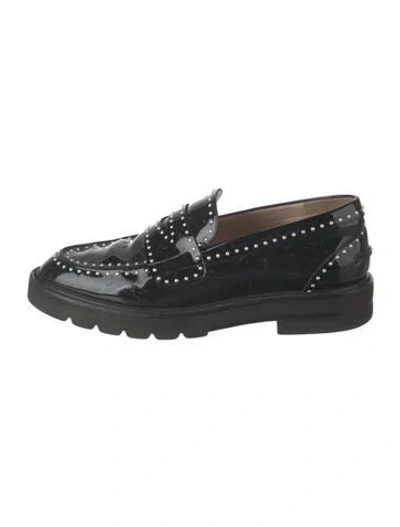 Pre-owned Stuart Weitzman Patent Leather Studded Accents Loafers In Black
