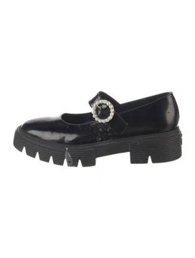 Pre-owned Stuart Weitzman Patent Leather Studded Accents Mary Jane Flats In Black