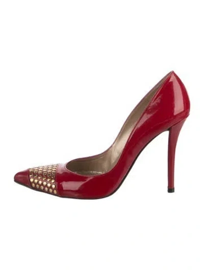 Pre-owned Stuart Weitzman Patent Leather Studded Accents Pumps In Red