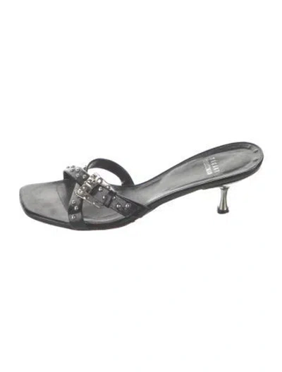 Pre-owned Stuart Weitzman Patent Leather Studded Accents Slides In Black