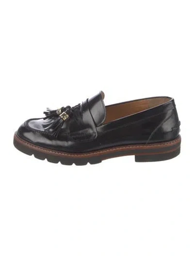 Pre-owned Stuart Weitzman Patent Leather Tassel Accents Loafers In Black