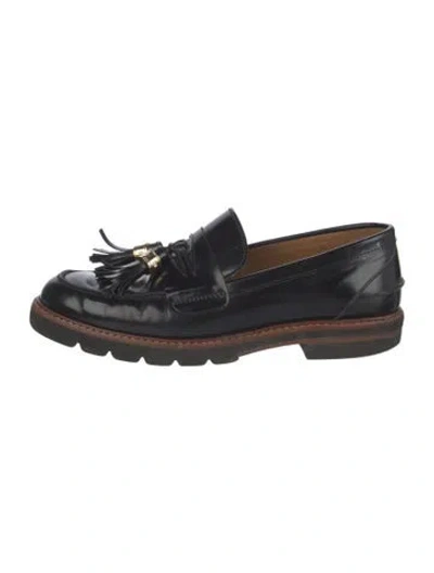 Pre-owned Stuart Weitzman Patent Leather Tassel Accents Loafers In Black