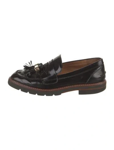Pre-owned Stuart Weitzman Patent Leather Tassel Accents Loafers In Black