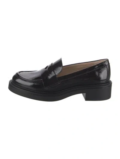 Pre-owned Stuart Weitzman Patent Leather Tassel Accents Loafers In Black