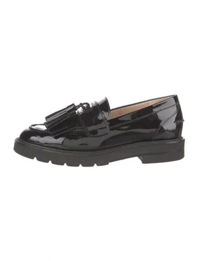 Pre-owned Stuart Weitzman Patent Leather Tassel Accents Loafers In Black