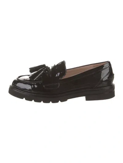 Pre-owned Stuart Weitzman Patent Leather Tassel Accents Loafers In Black